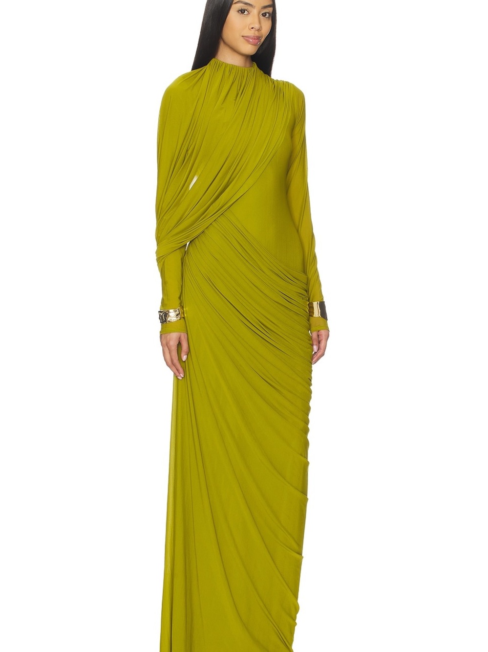 Elegant Olive-Green Long Sleeve Draped Evening Dress Nwt Size Xs — image 5 of 7